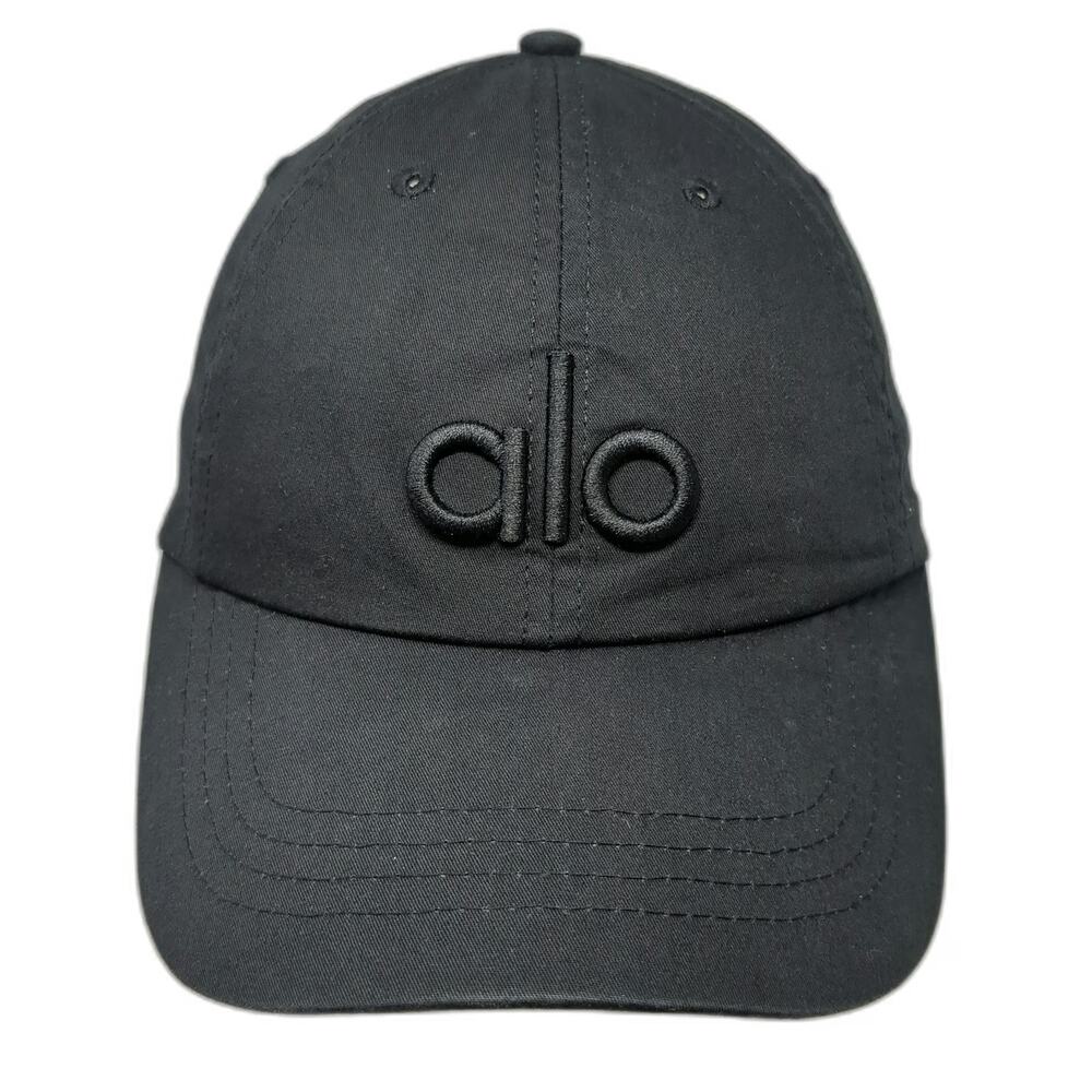 Alo Yoga Baseball Cap Black One Size Strapback Embroidered Logo Hat Activewear